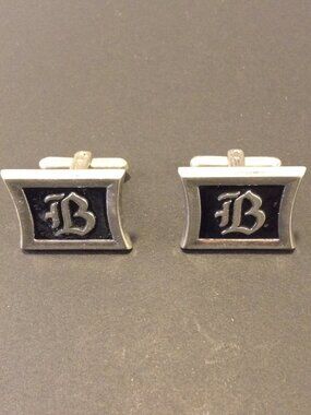 VTG "B" Initial Cuff links Silver tone/Black Classic Old Money Quiet Lux Sleek